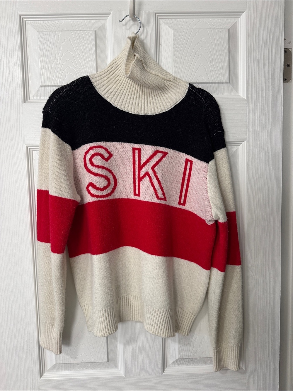 Women’s Colorblock Turtleneck Sweater - Cream, Black & Red